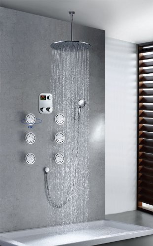 Chrome Rainfall Thermostatic Shower Combo Set Luxury Shower System Massage Jets